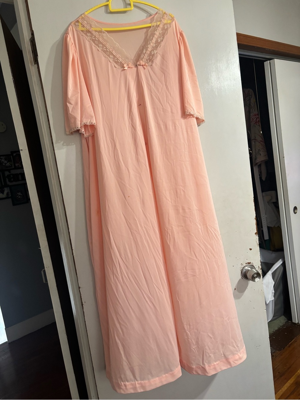 Women's Vintage Pink Lace-Trim Nightgown - Soft Long Sleepwear